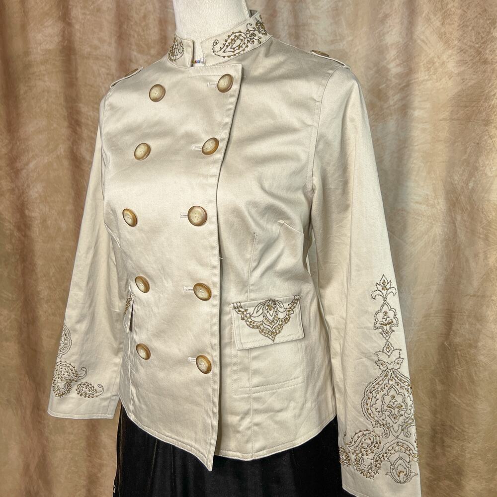 Vintage Boho Beaded Military Jacket 90s Double Breasted Hippie Festival Retro - Picture 10 of 11